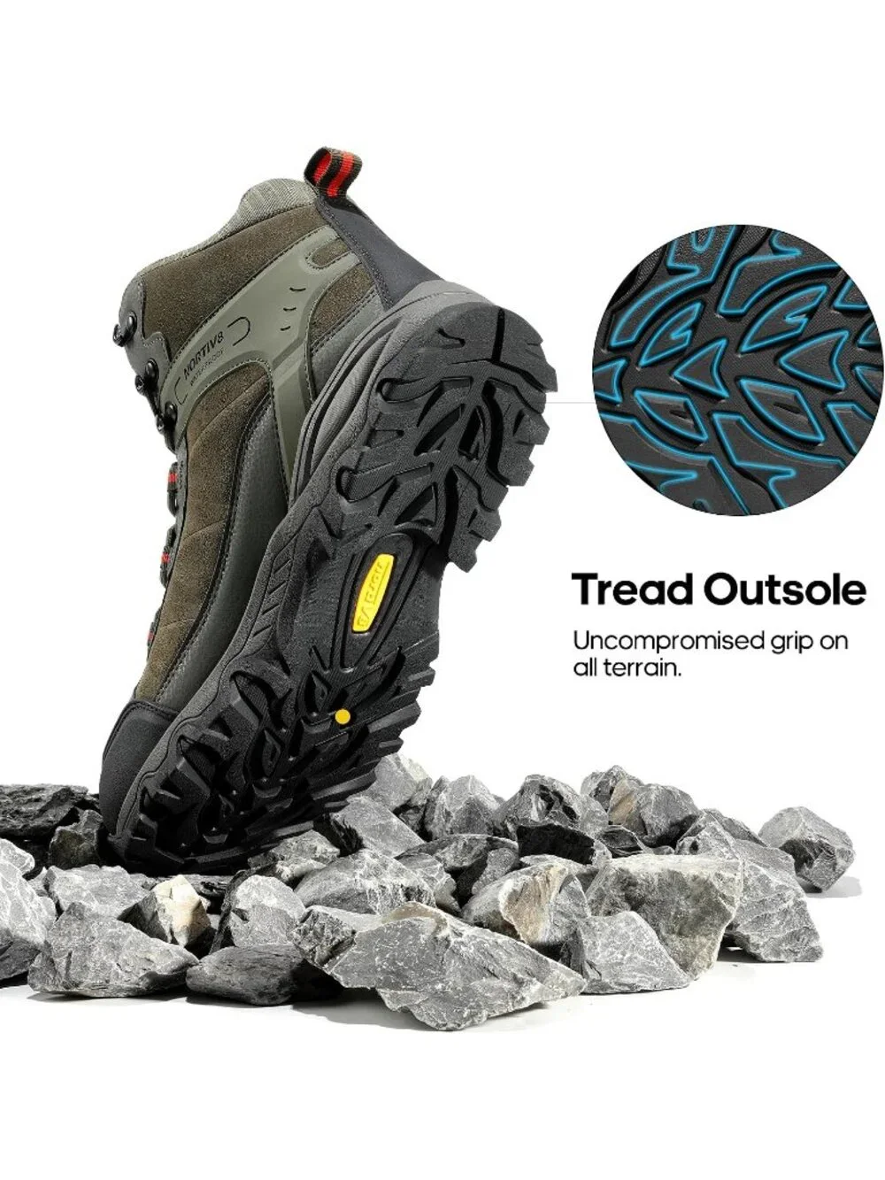 Men's Army Green Waterproof Shoes Casual Mid Top Round Toe Non Slip Hiking Boots